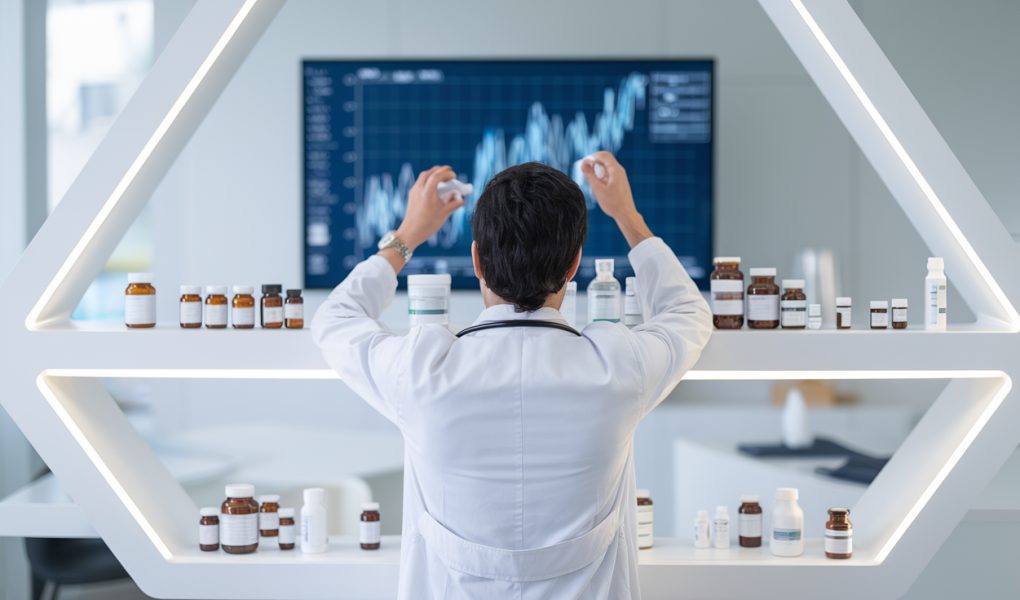 medecin-blouse-flacons-etalagere-graphique