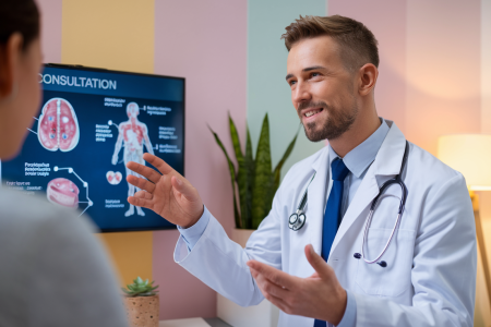 docteur-blouse-blanche-diagramme-ecran