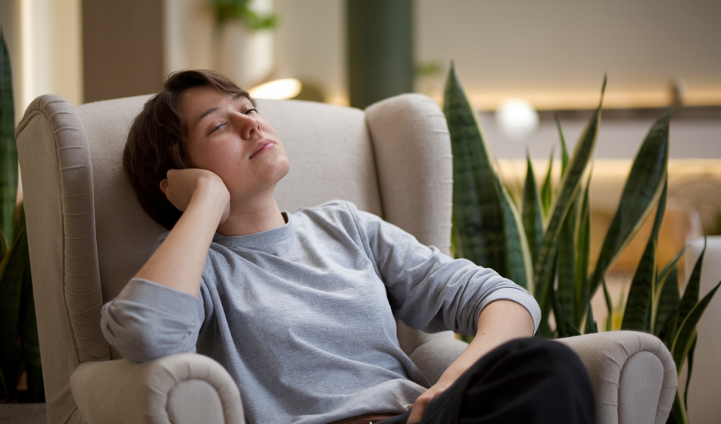 personne-fauteuil-confort-plantes-lumiere