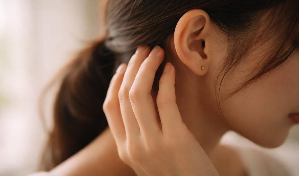 main-oreille-profil-flou-lumiere-douce