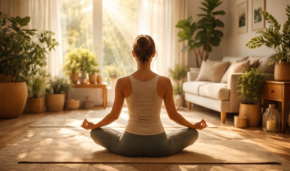 personne-yoga-tapis-salon-plantes