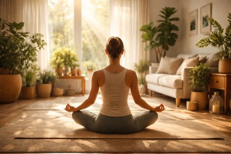 personne-yoga-tapis-salon-plantes